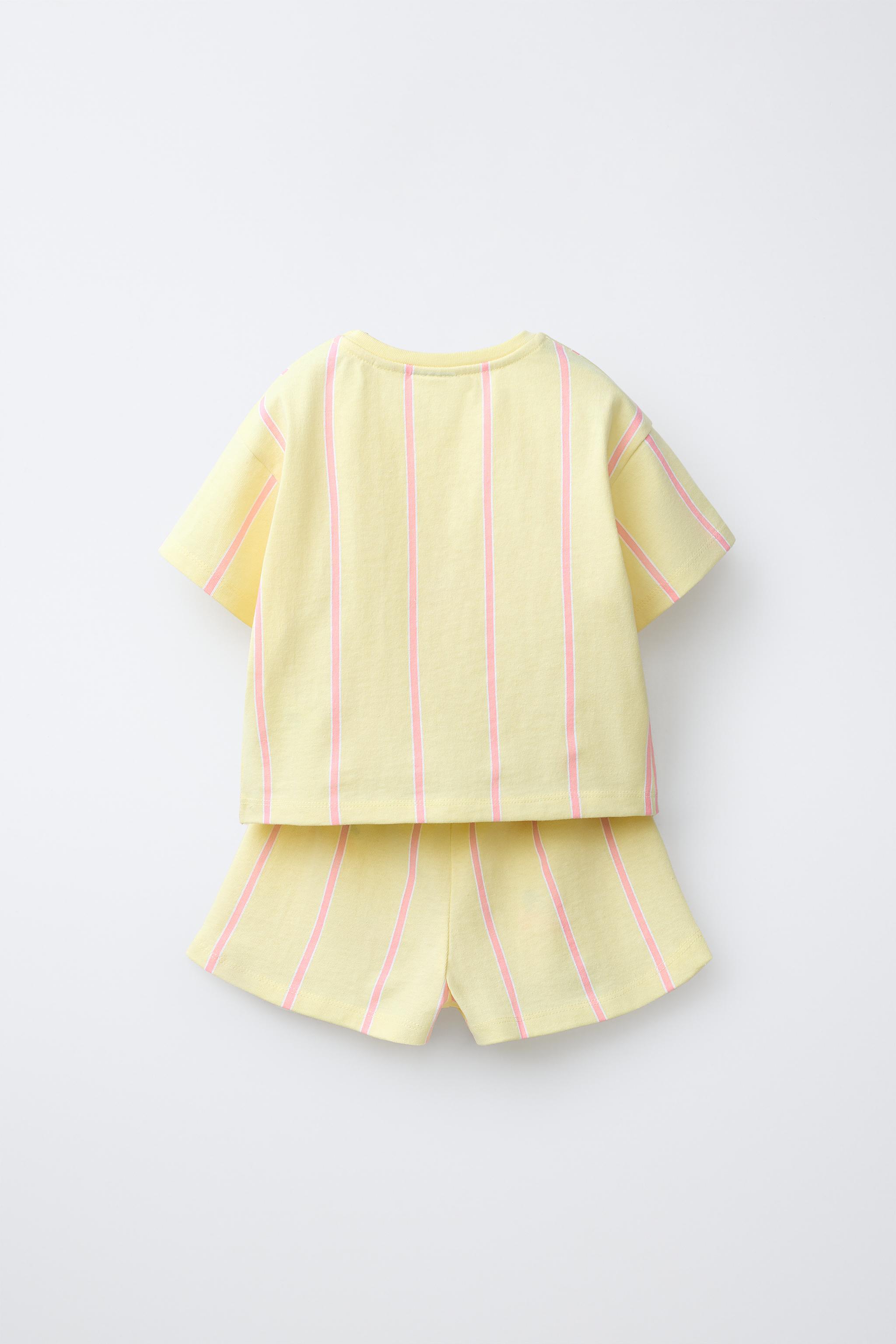 EMBROIDERED FRUIT STRIPED T-SHIRT AND BERMUDA SET